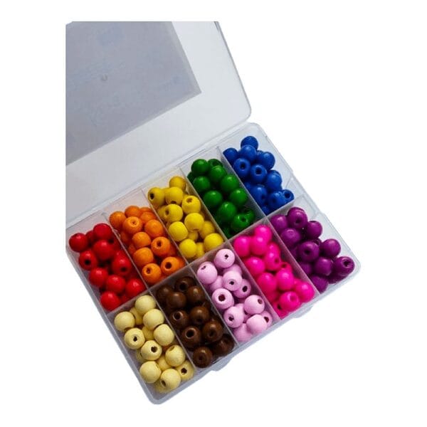 Koraliki Drewniane Kolorowe 10 mm 250 szt do Biżuterii i DIY Koraliki drewniane kolorowe 10 mm 250 szt w praktycznym pudełku z przegródkami do biżuterii i DIY.