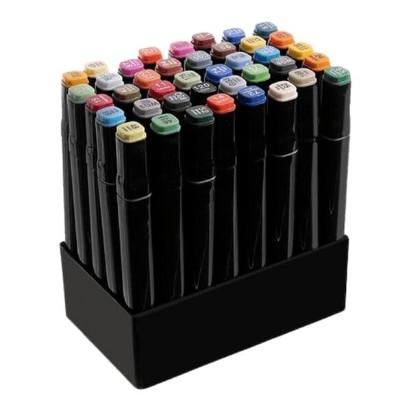 Markery Promarkers Dwustronne 40 Kolorów z Skośną i Okrągłą Końcówką w Etui Zestaw markerów Promarkers dwustronnych 40 kolorów z okrągłą i skośną końcówką w czarnym etui.