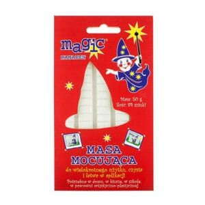 Masa Mocująca Magic 50 g Klej do Rękodzieła i Dekoracji, 84 szt Opakowanie masy mocującej Magic o wadze 50 g i ilości 84 sztuk, z widocznym logo i grafiką czarodzieja.