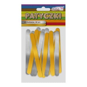 Opakowanie z metalizowanymi patyczkami drewnianymi w miksie złota i srebra.
