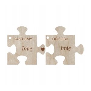Personalizowane drewniane breloki puzzle dla par pasujemy zestaw 2 szt ze sklejki z grawerem imion.