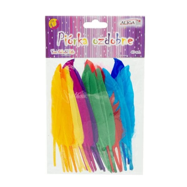 Piórka Dekoracyjne DIY Mix Kolorów 15 cm 40 szt Fabrycznie zapakowany zestaw 40 sztuk kolorowych piórek dekoracyjnych DIY o długości 15 cm.
