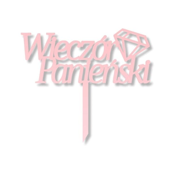 Topper na tort Wieczór Panieński Diament o wymiarach 22,5 x 19,5 cm z napisem i motywem diamentu na szpikulcu.