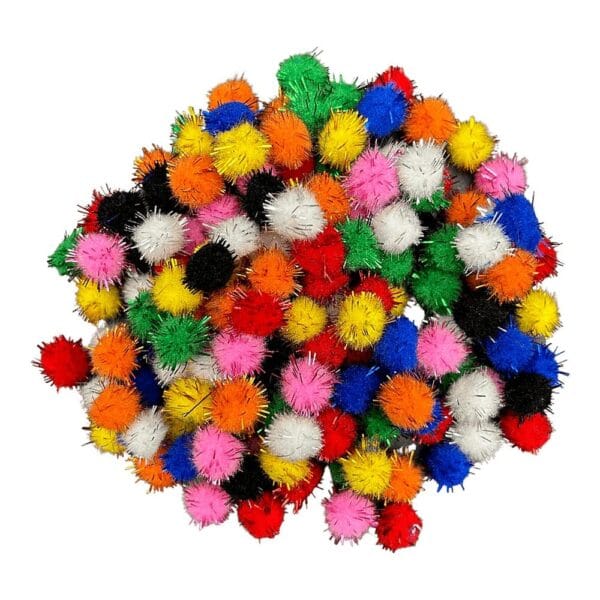 Duży zestaw 150 sztuk kolorowych pomponów z brokatem o średnicy 1,3 cm, idealnych do rękodzieła DIY.