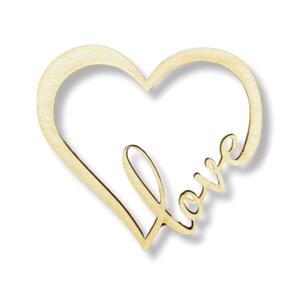 Drewniane serce Love 9,8 x 9,5 cm wycięte laserowo ze sklejki, z napisem wkomponowanym w kształt.