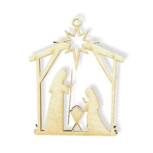 Zawieszka Stajenka Drewniana Cięta Laserowo 6,6 x 8 cm 1 szt Drewniana zawieszka stajenka cięta laserowo ze sklejki o wymiarach 6,6 x 8 cm z motywem Bożego Narodzenia.