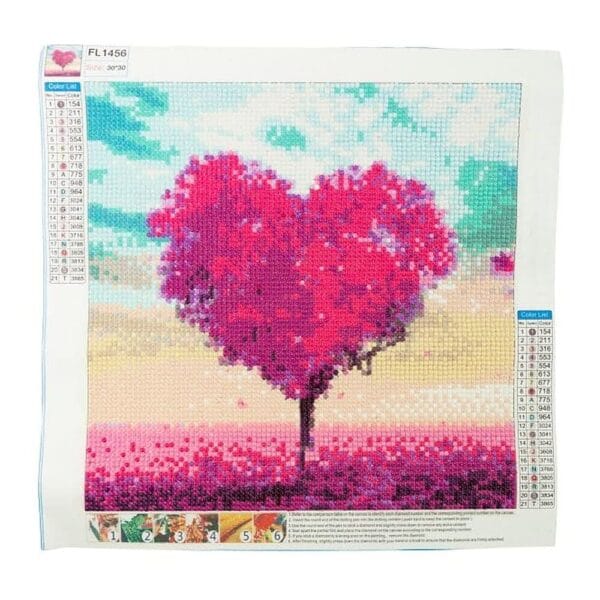 Zestaw Haftu Diamentowego 5D "Serce" Samoprzylepna Mozaika Obraz 30 x 30 cm Zestaw haftu diamentowego 5D Serce w rozmiarze 30x30 cm z kolorowym płótnem mozaiki.