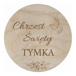 Drewniana Tablica Powitalna na Chrzest Koło 50 cm z Imieniem