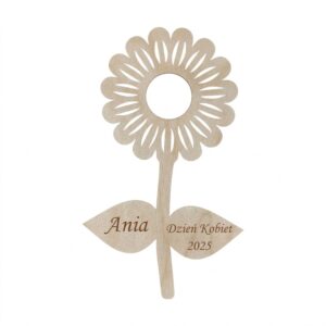 Drewniany Kwiatek Personalizowany na Lizaka Grawerowane Życzenia Dzień Kobiet 6,5 x 11 cm