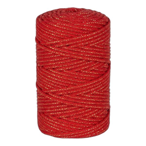 sznurek-bawelniany-z-rdzeniem-i-ozdobna-nicia-5-mm-100-m-do-makramy-czerwony-zlo Sznurek Bawełniany z Rdzeniem i Ozdobną Nicią 5 mm 100 m do Makramy - Czerwony + złota nić